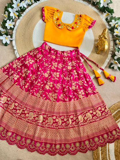 Designer Kids Banarasi Silk Lehenga Choli Set