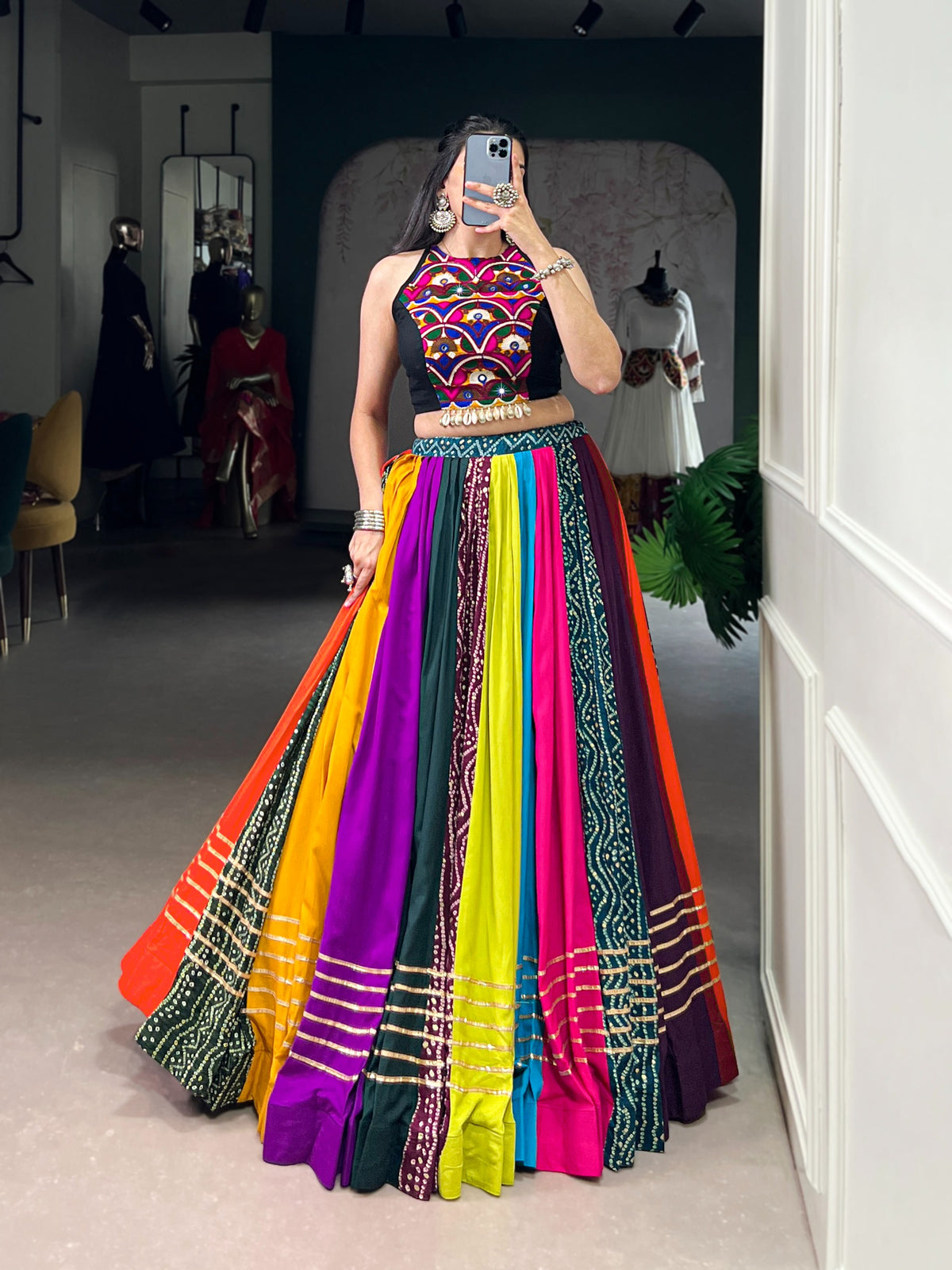 Designer Multicolor Navratri Chaniya Choli with Mirror Work