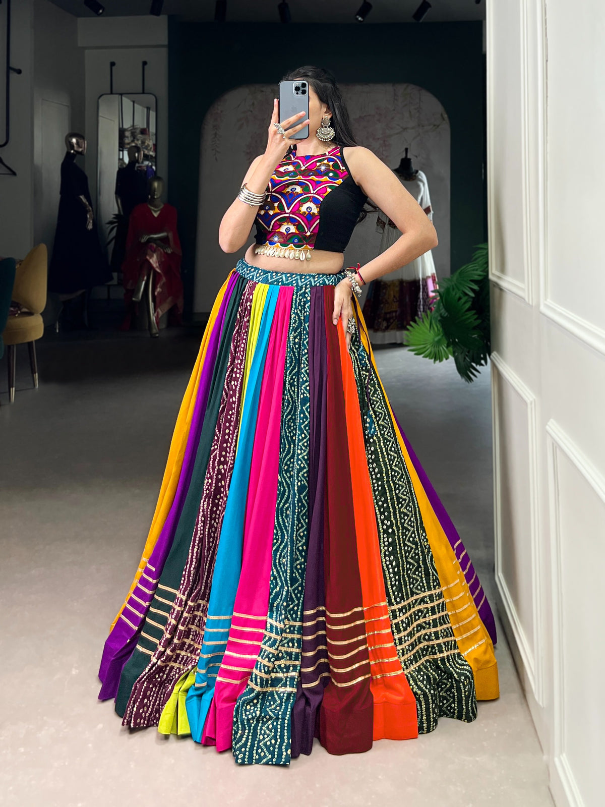 Designer Multicolor Navratri Chaniya Choli with Mirror Work