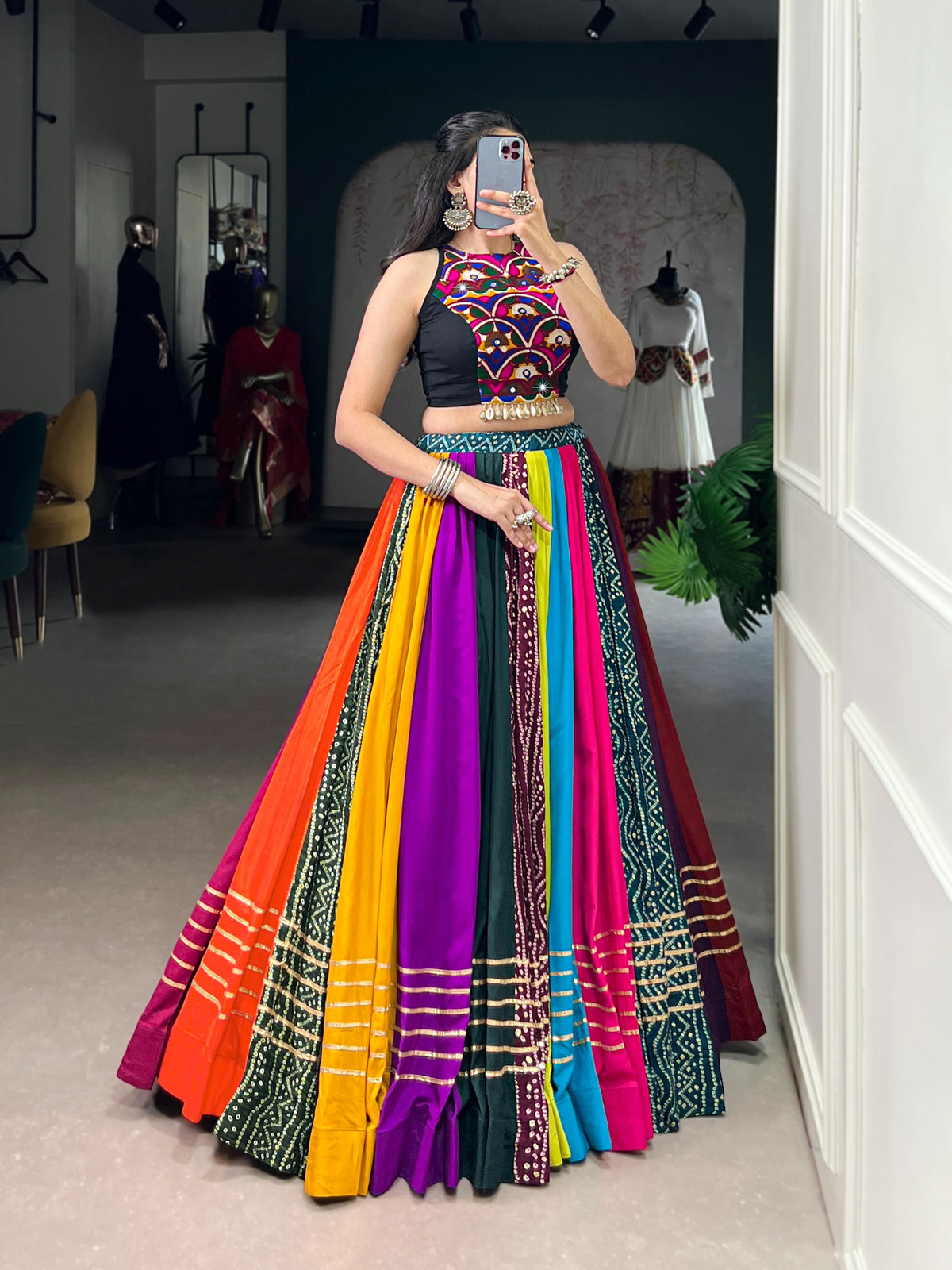 Designer Multicolor Navratri Chaniya Choli with Mirror Work