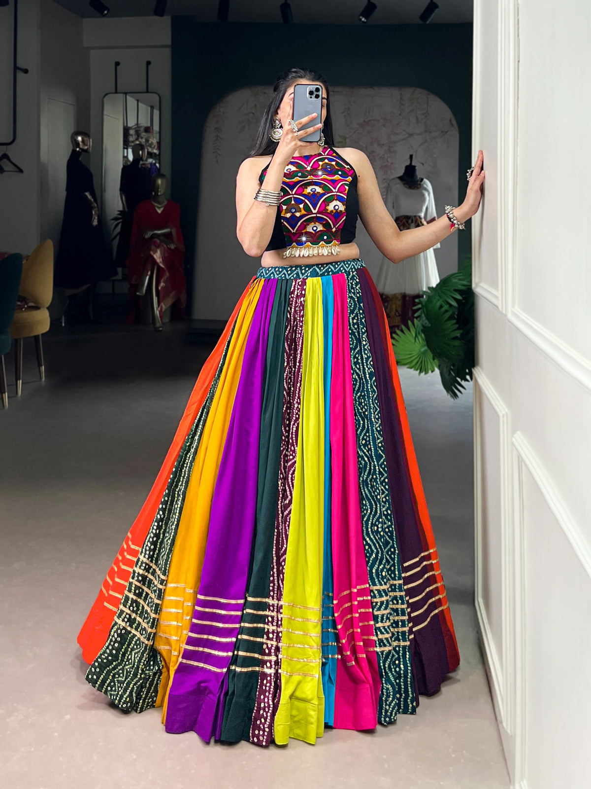Designer Multicolor Navratri Chaniya Choli with Mirror Work