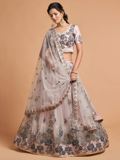 Blush Pink Net Embroidered Lehenga Choli for Wedding & Reception