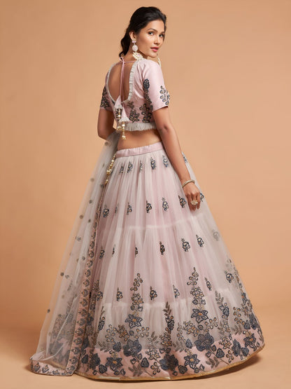 Blush Pink Net Embroidered Lehenga Choli for Wedding & Reception
