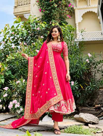 Fuchsia Pink Anarkali Gown with Heavy Embroidered Dupatta