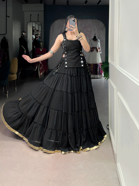 Black Tiered Lehenga with Mirror work Choli for Navratri & Dandiya Nights