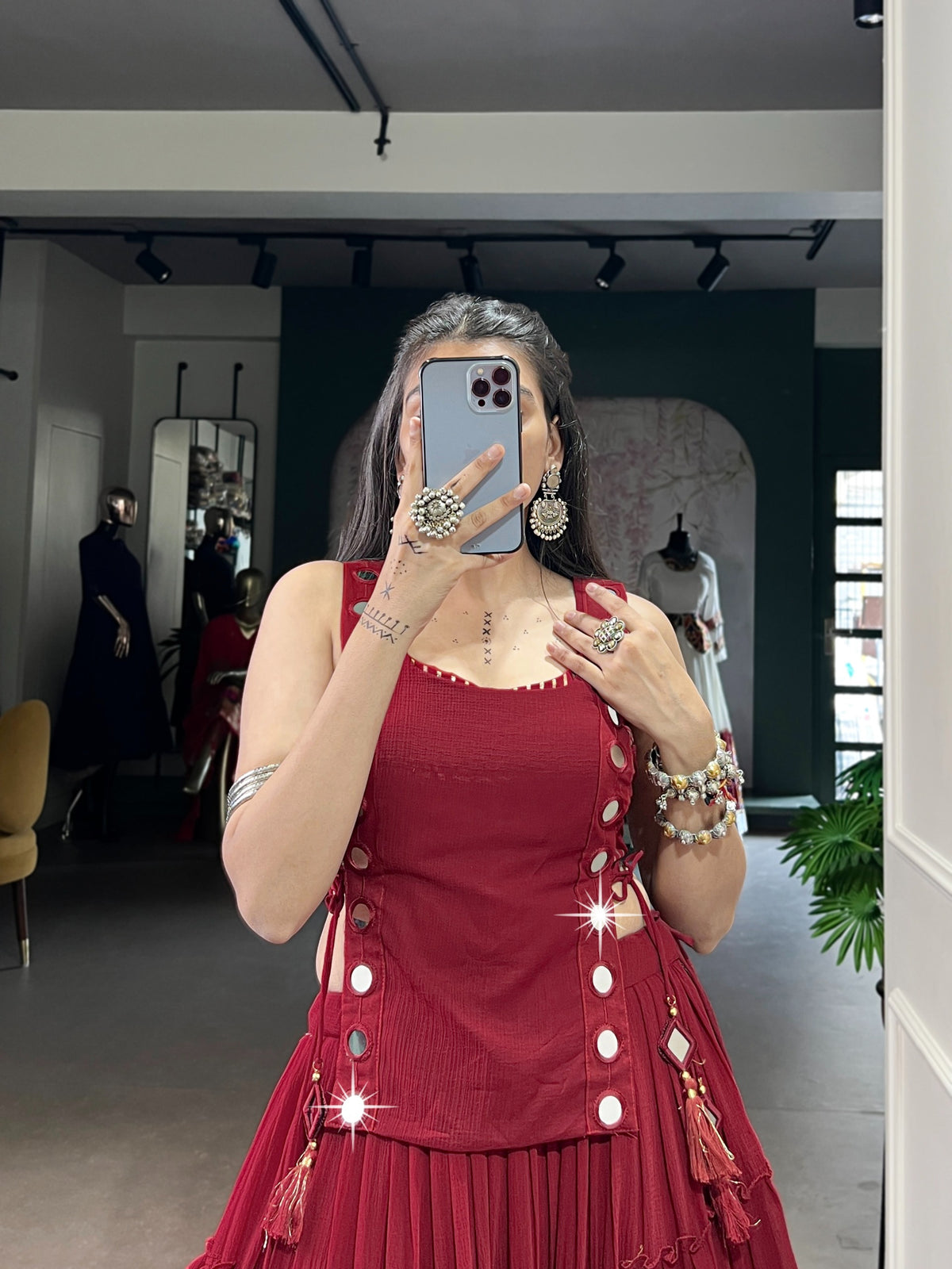 Maroon Lehenga Choli with Mirror Detailing for Navratri & Dandiya Nights