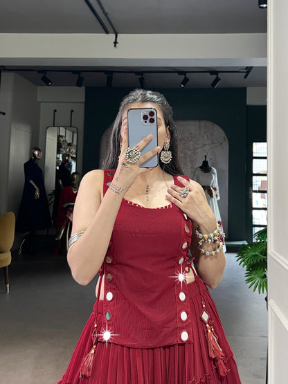 Maroon Lehenga Choli with Mirror Detailing for Navratri & Dandiya Nights