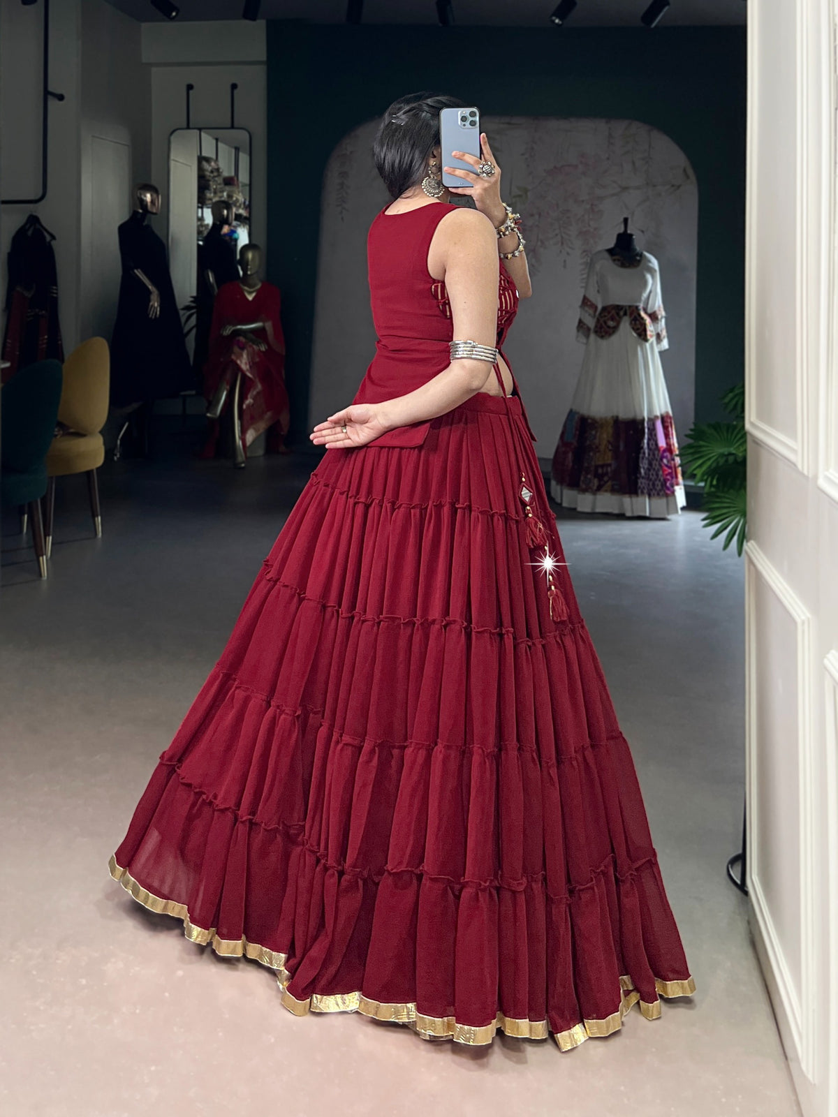 Maroon Lehenga Choli with Mirror Detailing for Navratri & Dandiya Nights