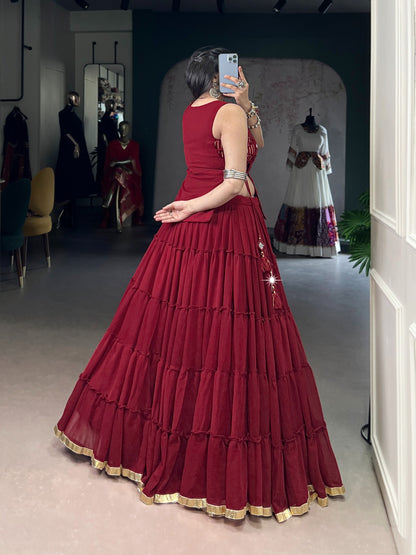 Maroon Lehenga Choli with Mirror Detailing for Navratri & Dandiya Nights