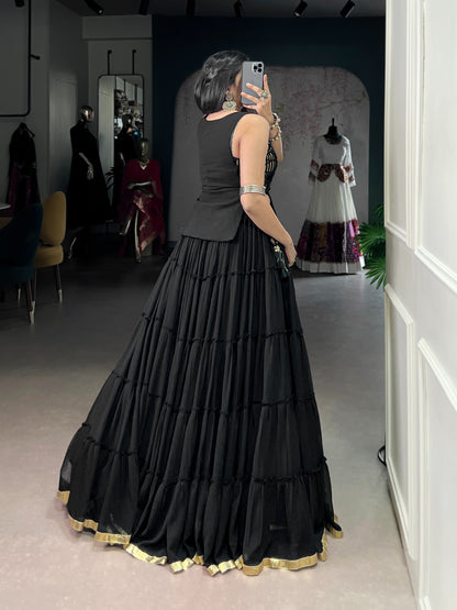 Black Tiered Lehenga with Mirror work Choli for Navratri & Dandiya Nights