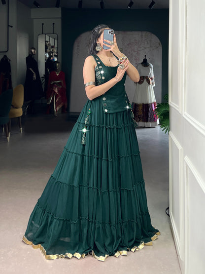 Dark Green Lehenga Choli with Mirror Detailing for Navratri & Dandiya Nights