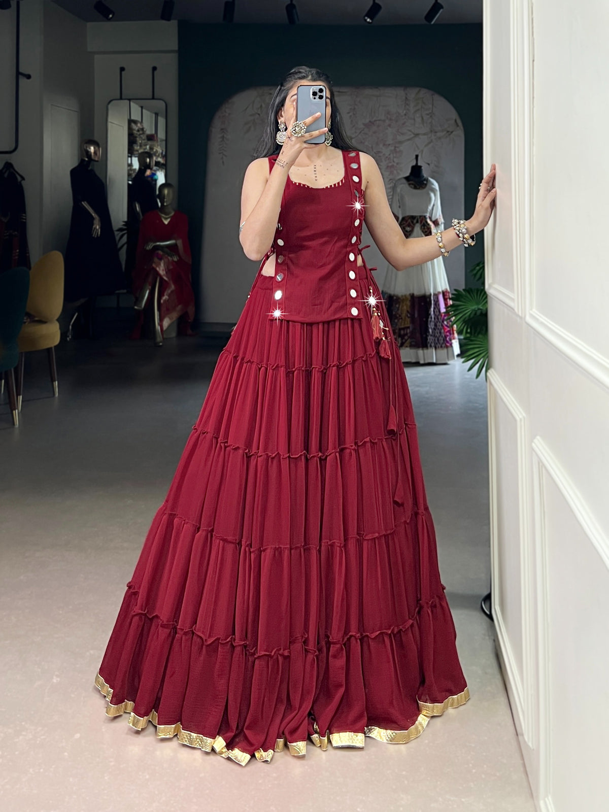 Black Tiered Lehenga with Mirror work Choli for Navratri & Dandiya Nights