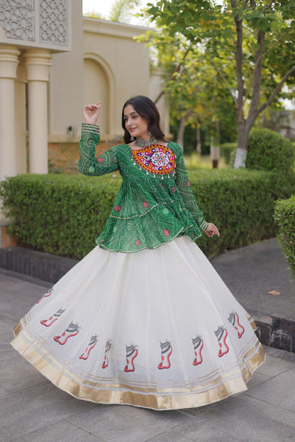 Bandhani Gamthi Patchwork Top with Kora Cotton Gota Lace Lehenga