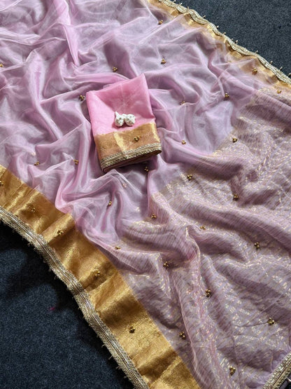Ghungroo Border Saree with Golden Zari Work & Decorative Tassels