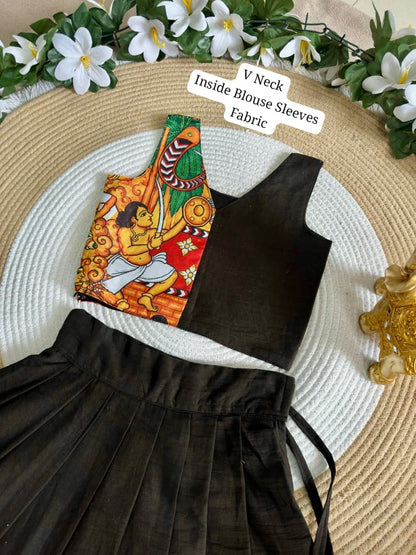 Girls Black Kathakali Print Lehenga Choli