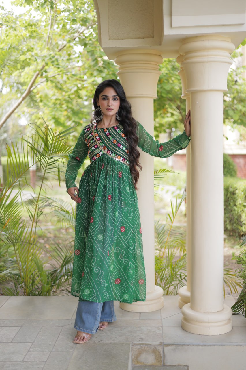 Purple Bandhani Print Kutchi Gamthi Patchwork Kurti