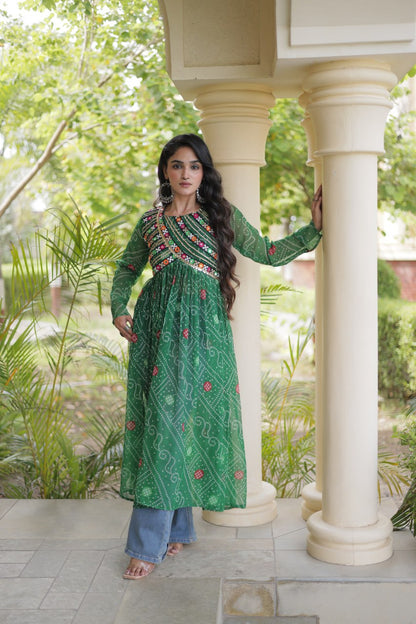 Purple Bandhani Print Kutchi Gamthi Patchwork Kurti