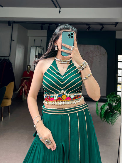 Designer Green Garba Lehenga Choli for Navratri Festival