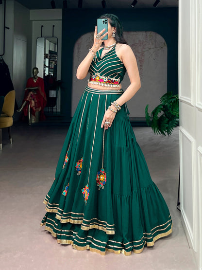 Designer Green Garba Lehenga Choli for Navratri Festival