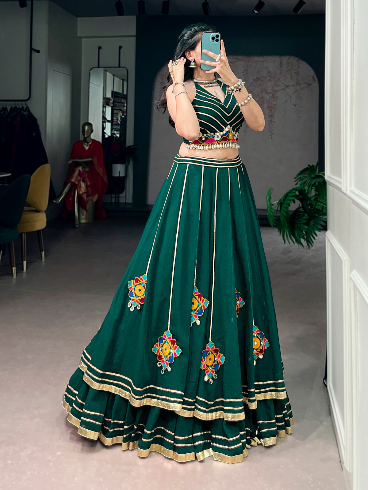 Designer Green Garba Lehenga Choli for Navratri Festival