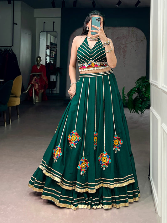 Designer Green Garba Lehenga Choli for Navratri Festival