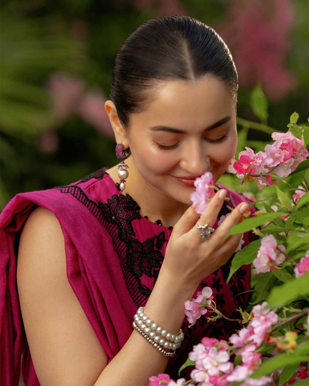 Hania Aamir inspired Magenta Roman Silk Embroidered Suit with Georgette Dupatta