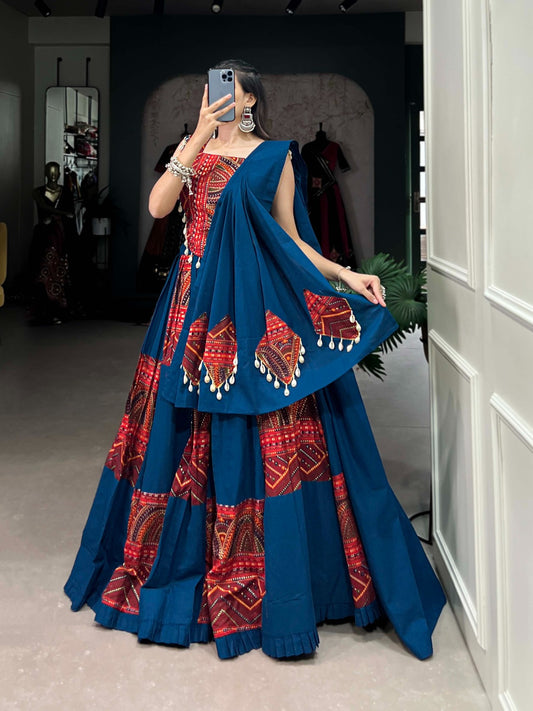 Blue cotton kodi work navratri lehenga choli