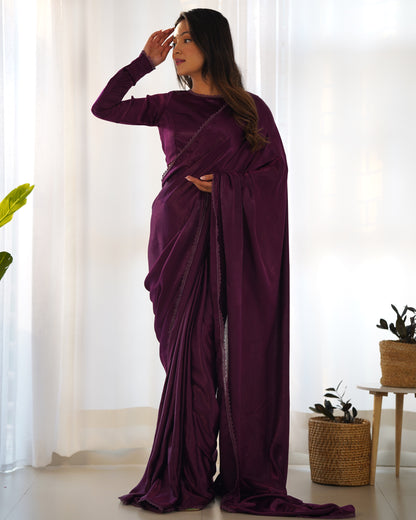 Wine marble velvet Pre draped Saree