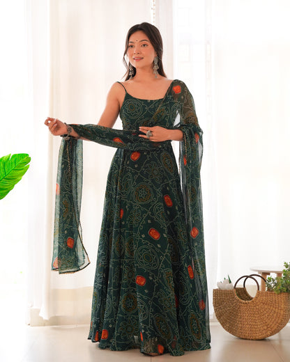 Pink bandhani anarkali suit with matching dupatta