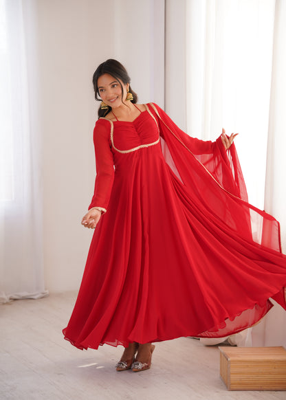 Elegant Mauve Georgette Anarkali Gown with Designer Yoke and Dupatta
