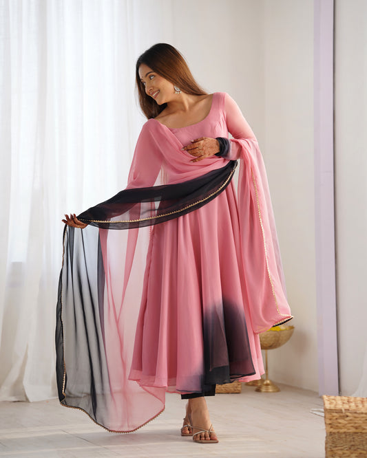 Rust pink and black ombre anarkali suit with matching dupatta