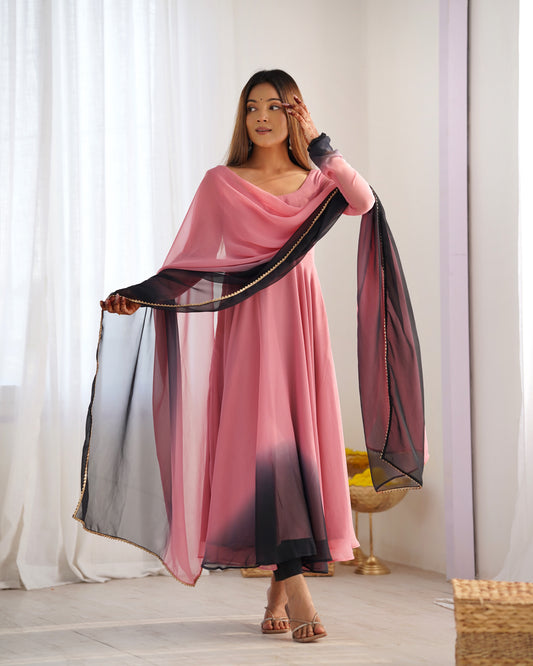 Rust pink and black ombre anarkali suit with matching dupatta