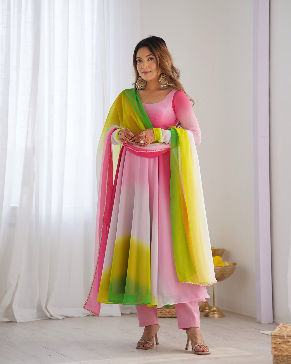 Multicolor anarkali suit with matching dupatta