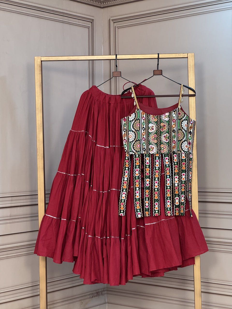 Kora Cotton Frill Lehenga with Kutchi Patchwork Blouse