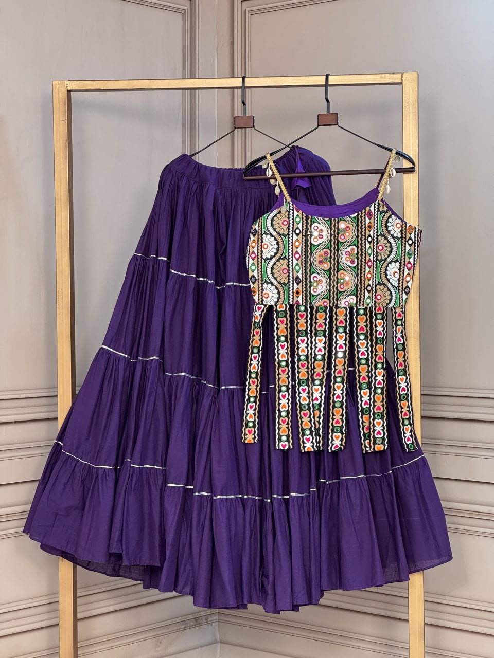 Kora Cotton Frill Lehenga with Kutchi Patchwork Blouse