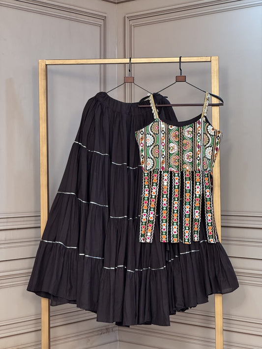Kora Cotton Frill Lehenga with Kutchi Patchwork Blouse