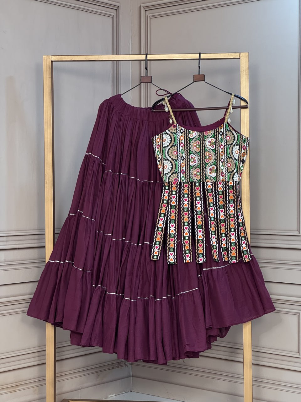 Kora Cotton Frill Lehenga with Kutchi Patchwork Blouse