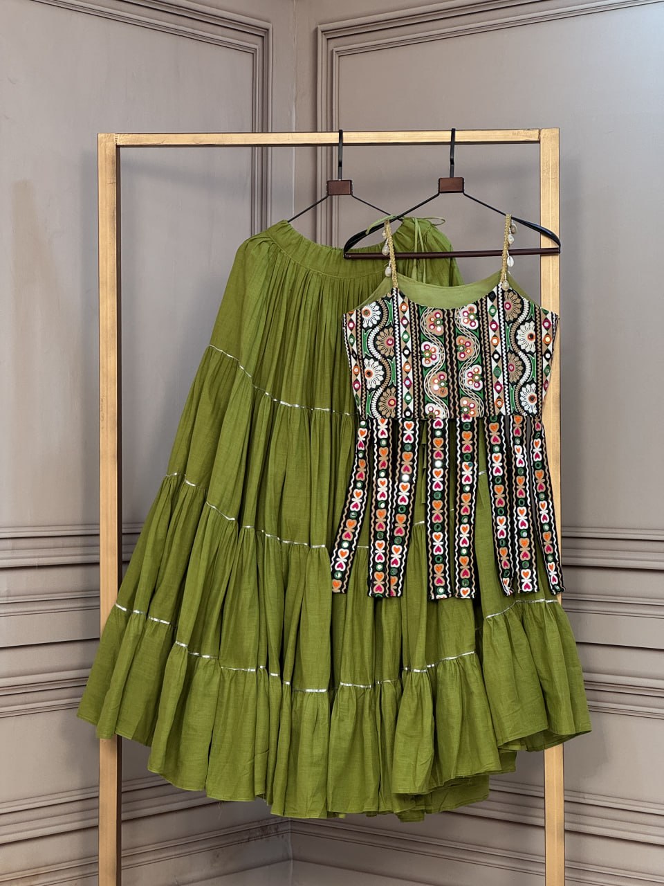 Kora Cotton Frill Lehenga with Kutchi Patchwork Blouse