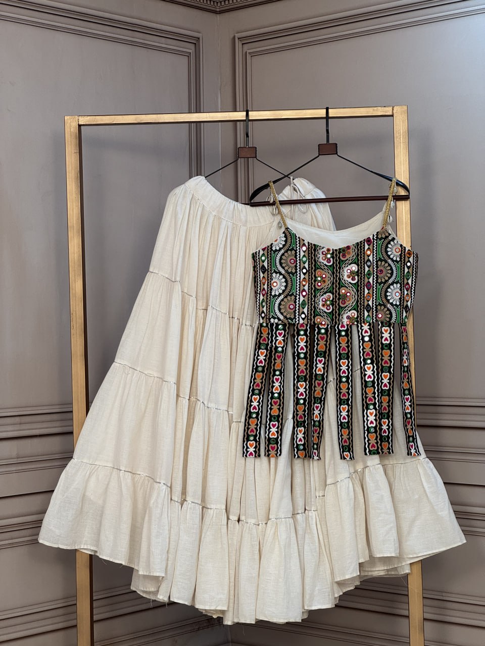 Kora Cotton Frill Lehenga with Kutchi Patchwork Blouse