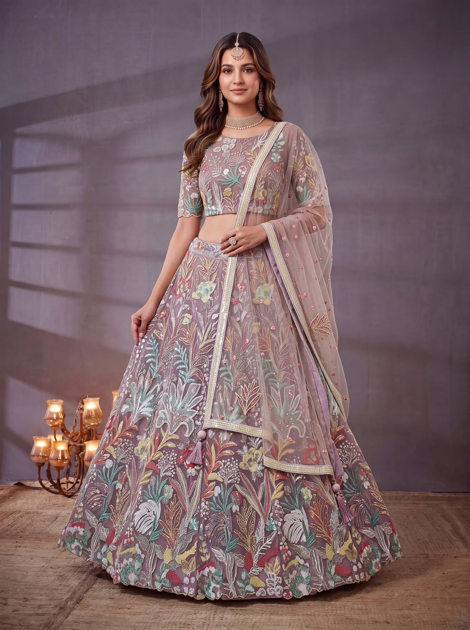 Lavender Blossom Fantasy Floral Embroidered Lehenga Choli