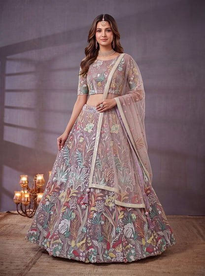 Lavender Blossom Fantasy Floral Embroidered Lehenga Choli
