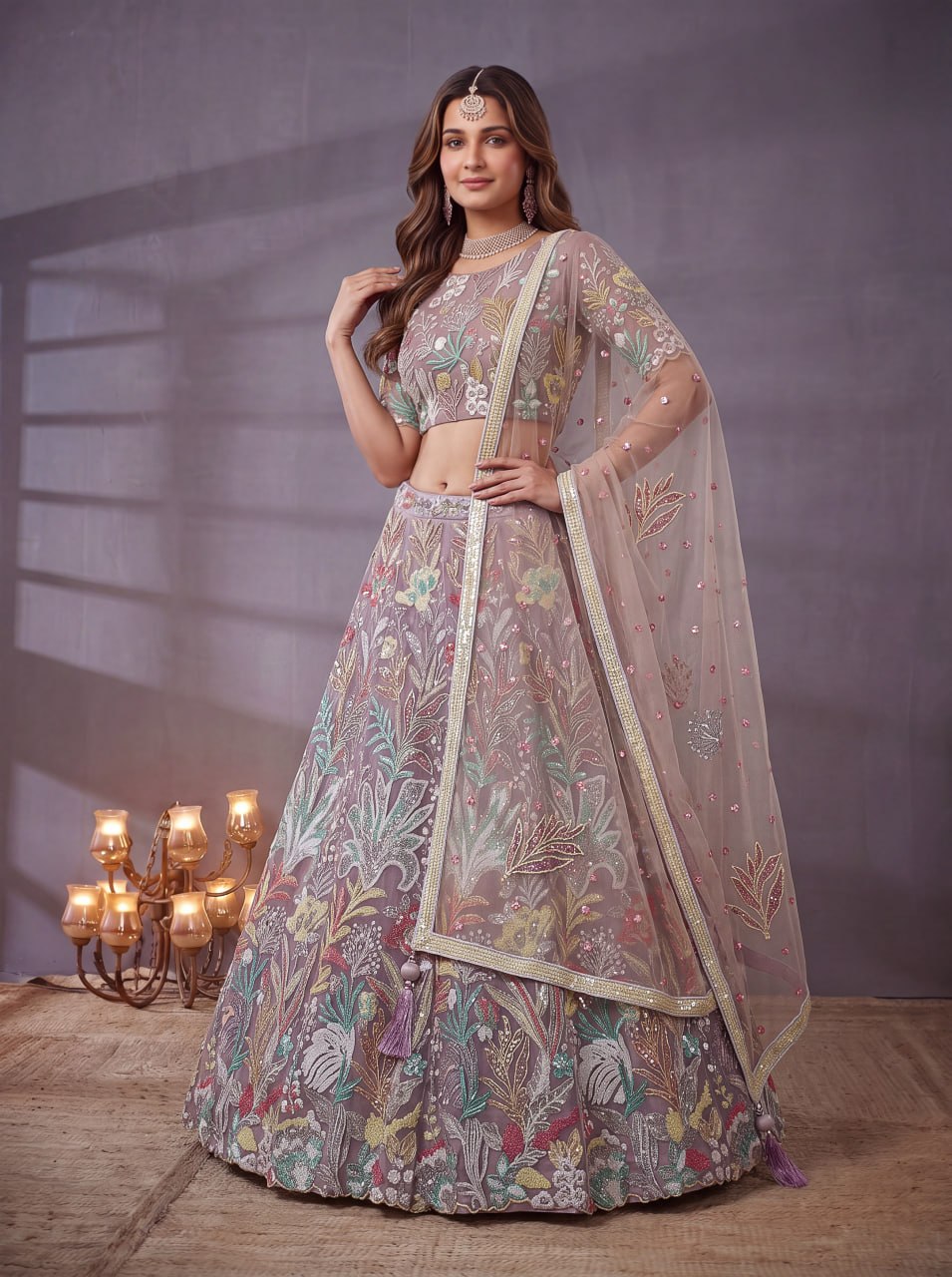 Lavender Blossom Fantasy Floral Embroidered Lehenga Choli