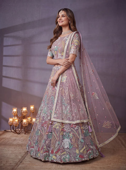 Lavender Blossom Fantasy Floral Embroidered Lehenga Choli