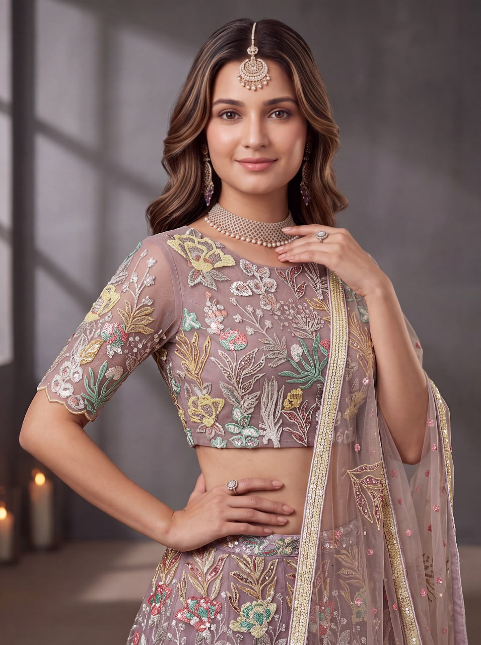 Lavender Blossom Fantasy Floral Embroidered Lehenga Choli