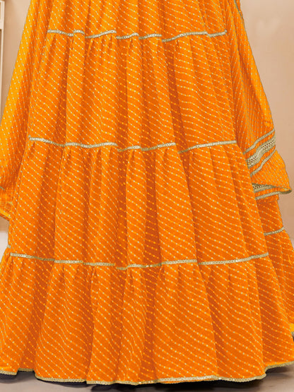 Orange Leheriya printed bandhani Lehenga Choli Set