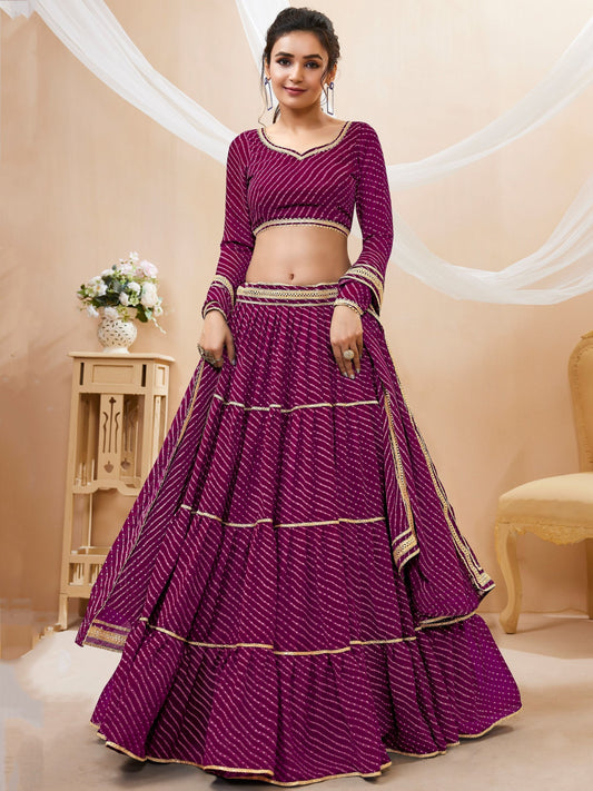 Purple Leheriya printed bandhani Lehenga Choli Set