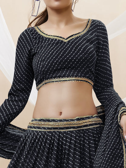 Black Leheriya printed bandhani Lehenga Choli Set