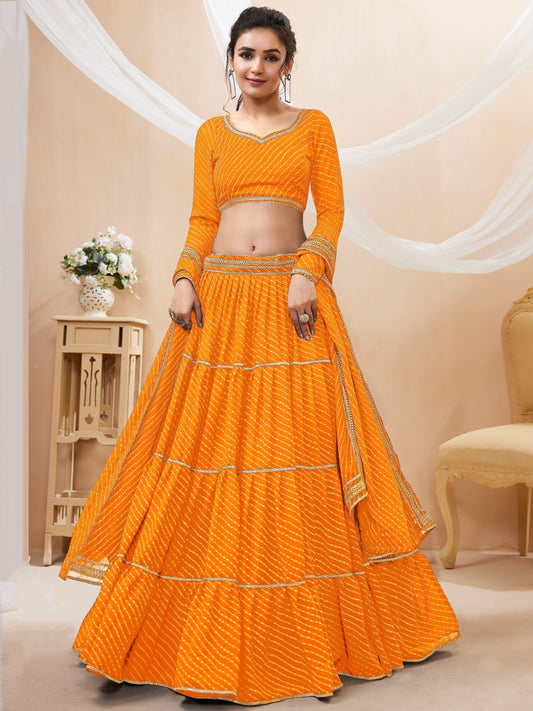 Orange Leheriya printed bandhani Lehenga Choli Set