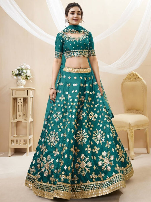 Elegant Teal Green Zari Art Silk Lehenga Choli with Dupatta
