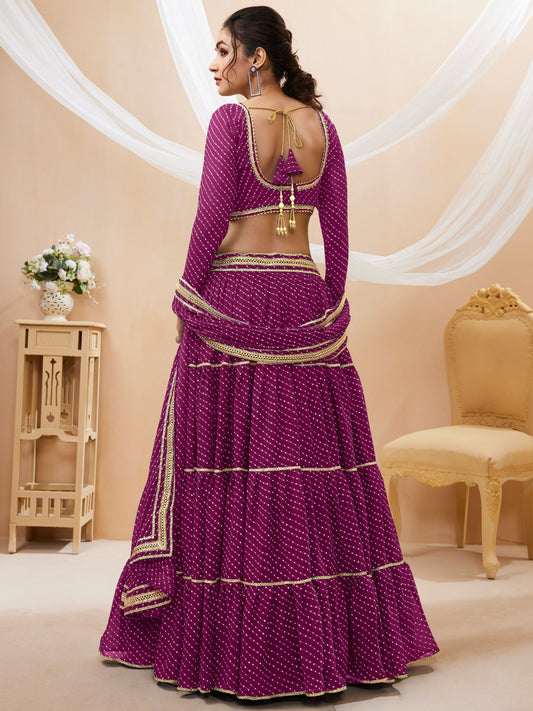 Purple Leheriya printed bandhani Lehenga Choli Set